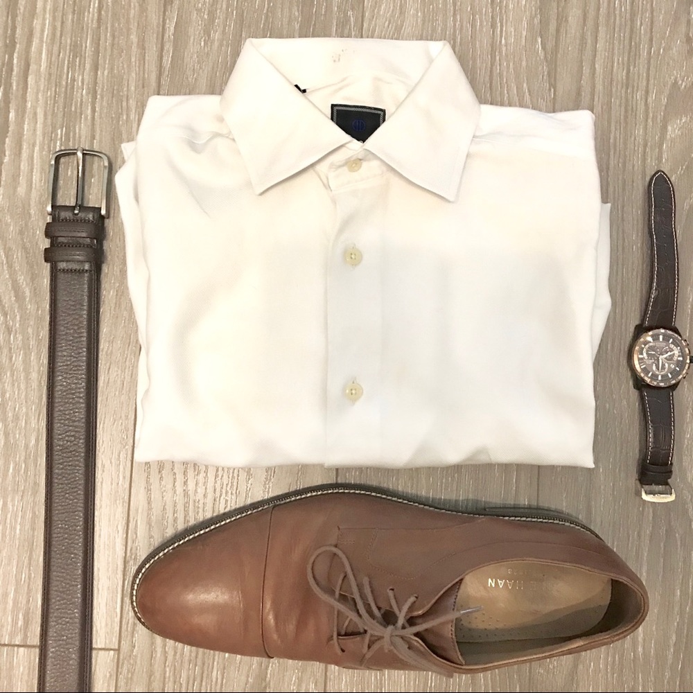 David Donahue White Regular Fit Button Down Shirt